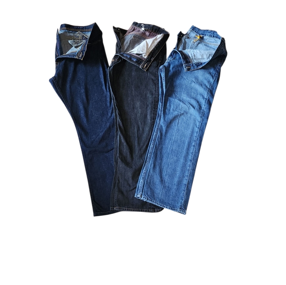3 Pairs Of Daniel Cremieux Relaxed Fit Blue Jeans Dark Denim, Black & Stone Wash - Picture 2 of 16